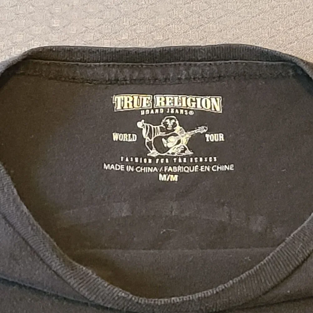 True Religion Denin Co LA Ca T Shirt Black Mens Size Medium Vintage VGUC
